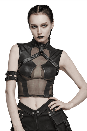 Sensual Peek Mesh and Knit Top with Eyelet Accents
